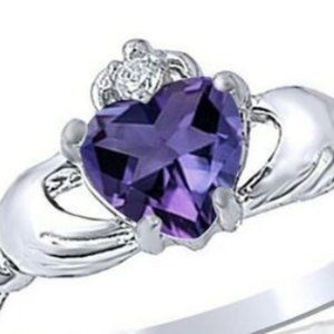 Amethyst Claddagh Birthstone Friendship Loyalty, Sweetheart Ring, Multiple Sizes